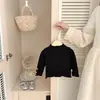 Estilo Coreano Macio e Grudento Camada Interna de Bebê Recém-Nascido Top Renda para Meninas Gola Meio Alta Manga Longa Camiseta Base Camiseta Lisa para Bebês Meninas