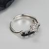 J1365 estilo coreano angustiado S925 anel rosa prata esterlina Aberto aberto feminino ajustável linha de zircônio preto diamante anel joias de prata