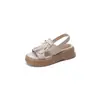 Sandalias Casuales de Plataforma con Tacón Medio, Punta Redonda Abierta, Estilo Británico, Borla, Lazo, Aumentadoras de Altura, Suela Gruesa, Verano 2026, Holgadas, para Mujer
