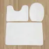 Alfombra de piso de franela transfronteriza juego de tres piezas para baño y inodoro alfombra de piso de baño blanca lisa antideslizante absorbente de agua almohadilla para pies en forma de U para inodoro