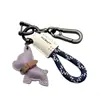 Llavero Colgante de Cachorro Bulldog Francés Lindo de Dibujos Animados Anillo para Llavero de Coche Colgante de Bolsa de Cuerda Tejida a Mano de Cuero