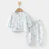 Conjunto de Gaze para Bebê, Roupas de Casa para Bebê, Tops e Calças de Fibra de Bambu de Manga Longa, Roupas de Verão com Ar Condicionado para Crianças Meninas