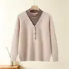 Conjunto de dos piezas para mujeres de mediana edad y mayores, suéter de punto con cuello en V, top elegante y cálido para primavera y otoño