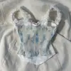 Nuevo Estilo Primavera y Verano Camisola de Encaje con Degradado Azul Dopamina y Blanco, Elegante y Versátil, Corte Ajustado