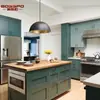 Armários de Madeira Maciça, Mesa Ilha Estilo Shaker Americano, Armários de Cozinha Monocromáticos Estilo Aberto, Personalização Completa de Armários Feita Sob Medida