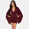 Vestido Básico Liso Nova Coleção Outono Renda Casual Manga Sino Manga Longa Ajustado Vestido Longo Venda por Atacado