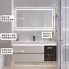 Conjunto de Lavatório e Gabinete de Banheiro na Cor Creme com Cuba Integrada de Cerâmica para Uso Residencial