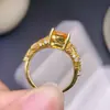 Anel de Citrino da Sorte Natural, Clássico Pedra Solta Especificações 8mm Prata Esterlina 925 Banhado com Ouro Real 18K Incrustado