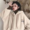 Invierno cec más terciopelo acolchado lana de cordero jersey suelto con capucha falso dos lana cuello alto suéter abrigo marea de mujer una generación de cabello
