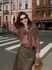 Camisa de Lino Rayada Espiga Teñida en Hilo Estilo Artístico Vintage Relajado CUIYUNER WWJ26004