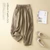 Mei Zi nuevo retro trabajo pesado gancho lino femenino cintura elástica delgados pantalones Hallen bloomers literarios y artísticos verano venta al por mayor