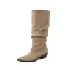Fivela de cinto estilo idol, casual e chique, botas longas com salto grosso, bico fino, perna larga, para mulheres, tamanho 41, coleção de inverno 2026