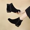 Botines para Mujer 2025 Otoño e Invierno Nuevos de Nicho Elegantes Punta Redonda con Cordones Pedrería Botas Negras de Algodón Estilo Europeo y Americano Casual Botas de Cuero