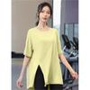 Ropa de Yoga Transfronteriza Deportiva Blusa Holgada Camiseta de Manga Corta para Mujer Verano Nuevo Holgada con Abertura Cuello Redondo Jersey Tendencia