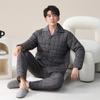 Pijama Antiestático para Hombre Invierno Tres Capas Engrosado Forro Polar Algodón Otoño e Invierno Cálido Algodón Plumón Traje de Ropa para el Hogar