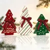 Navidad Nuevo Árbol Pequeño de Madera de Puntos Set de Tres Piezas Adorno Decoración de Cuadros con Lazo Adorno de Escritorio