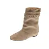 Botas de caballero negras estilo retro con hebilla para mujer, nueva colección otoño 2026, con tacón oculto, punta cuadrada y diseño versátil de botín