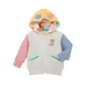 Em Estoque Cardigã Infantil 3D com Orelhas de Urso Primavera e Outono Jaqueta Cartoon Urso Fofo Color Block para Meninos e Meninas