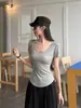 Camiseta básica de manga corta para mujer, mezcla suave y cómoda de Tencel y lana, cuello en V para verano, corte ajustado, top versátil