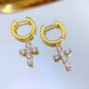 Longlongjin 2023 novos brincos de cruz com incrustação de diamantes de alta qualidade brincos Brincos simples elegantes de luxo leve para mulheres