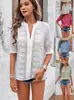 2026 Primavera/Verano transfronterizo Amazon Europeo y Americano comercio exterior cuello en V manga abullonada manga media hueco pompón encaje camiseta top para mujer