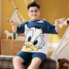 Pijama de verano delgado de algodón con mangas cortas para niño gordo, talla grande, dibujos animados, ropa para aire acondicionado, traje de moda