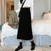 Falda de Lana Bodycon de Longitud Media con Abertura de Cintura Alta para Mujer de Baja Estatura, Falda Casual Adelgazante Estilo 'Hot Girl' de Línea A para Otoño e Invierno