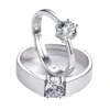 Accesorios Transfronterizos Anillo de Pareja de Cuatro Garras Chapado en Plata Par de Anillos de Diamantes Europeos y Americanos Simulación Anillo de Compromiso con Circonia de Seis Garras