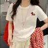 Camiseta Morada de Manga Corta Versátil de Moda Nueva para Mujer Primavera/Verano 2026 con Algodón Puro y Bordado de Pony