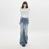 Jeans largos com micro-boca de sino, modernos, populares, estilo americano, novo para outono e inverno, versátil para o dia a dia, nicho 2026, azul retrô, comprimento até o chão