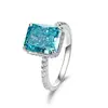 Anillo de Plata de Ley S925 Corte Flor de Hielo Diamante de Alto Carbono para Mujer Lujo Accesible Anillo de Corte Radiante Suministro Transfronterizo Europeo y Americano para Transmisión en Vivo