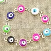 Plástico K Oro Doble Colgante Simple Colgante Redondo Azul Turquesa Godma Ojo del Diablo Conector de Pulsera