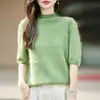 Nuevo Suéter de Punto de Lana Cachemir Otoño/Invierno 2026 de Cuello Alto con Borde Enrollado y Mangas de Tres Cuartos, Suéter de Lana Cepillada de Color Sólido para Mujer