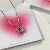 Corrente de Clavícula Rosa com Zircônia Estilo Doce-Cool Única para Mulheres, Colar Tendência Estética de Nicho Ins, Corrente de Pescoço Estilo Minimalista
