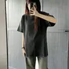 Camiseta vintage lavada de algodão pesado de manga curta, estilo europeu e americano de rua, para homens e mulheres, verão, oversized, retrô americano, meia-manga