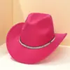 Chapéu de Cowboy de Lã Rosa Novo Transfronteiriço Chapéu Decorativo com Tira de Diamante Preto para Halloween Festa de Carnaval Chapéu de Festa com Diamante Brilhante
