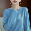 Suéter de punto de cuello redondo para mujer para primavera y otoño, con un estilo relajado, lana fina, adecuado para el trabajo, simple y holgado, un suéter fino para usar como base