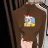 Camiseta Infantil Outono/Inverno Gola Meia-Alta Autoaquecimento Quente Top para Menina Acabamento com Babado de Veludo Camada Base