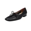Zapatos de cuero con cordones vintage de piel de vaca lavada de alta calidad, colección otoño 2026, tacón bajo grueso, punta cuadrada, zapatos de media caña para mujer de piel auténtica