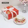 Xícara de Café e Pires de Cerâmica Estilo Americano, Caneca para Lanche de Chá da Tarde com Flor de Rosa, Caixa de Presente, Conjunto para Casal, Lembrança de Casamento
