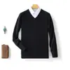 Suéter masculino gola V novo para Outono e Inverno, pulôver simples clássico, cor sólida, blusa de malha para usar por baixo Volkswagen