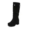 Botas de Caña Media Holgadas de Gamuza con Hebilla de Moda Botines Chelsea Tacón Medio Botas de Motocicleta Talla Grande 40-48 Comercio Exterior