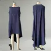2026 Europeu e Americano Amazon Site Independente Primavera Algodão e Linho Assimetrico Frente Curta Costas Longas Vestido Sem Mangas Férias Roupas Femininas