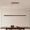 Lámpara colgante lineal larga de madera de nogal para mesa de comedor de restaurante, nueva lámpara colgante de estudio chino Zen estilo wabi-sabi sala de té