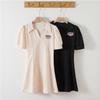 Polo Americano Cuello Slim Fit Cintura Alta Verano 2024 Nueva Moda Versátil Chic Nicho Vestido
