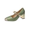Zapatos de Mujer de Moda de Estilo Nacional para Primavera y Verano 2025, Diseño de Punta Cuadrada, Boca Baja, Tacón Grueso Casual, Tacón Alto, Combinación de Moda Diaria, Zapatos de Una Capa