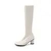 Botas de caballero de estilo británico a la moda para adelgazar de 5,5 cm, nueva colección otoño/invierno 2026, punta redonda, tacón grueso, cremallera lateral, botas altas largas