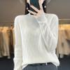 Suéter de lana para mujer, otoño e invierno, cuello medio alto, manga larga, jersey jacquard con base de punto para abrigarse.