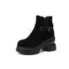 Botines de plataforma de moda estilo británico de 10 cm, nueva colección otoño/invierno 2026, punta redonda, tacón grueso, detalle de hebilla, botines Martin para mujer