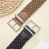 Cinturón de Cintura Tejido para Mujer con un Toque Vintage de Alta Gama, Versátil para Vestidos, Hebilla de Pasador sin Agujeros, Cinturón Ancho Casual y Elegante